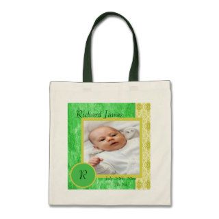 Green and Yellow Baby Boy Birth Announcement Tote Bag