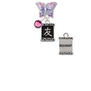Chinese Character Symbols   Friendship Butterfly Charm Bead Dangle with Crystal Drop Jewelry