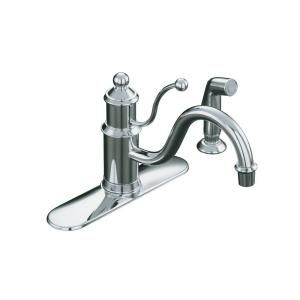 KOHLER Antique 3 Hole Single Control Kitchen Sink Faucet with Escutcheon and Sidespray in Polished Chrome K 171 CP