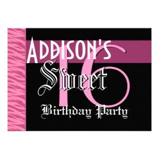 Sweet 16 Birthday Zebra Pink and Black Template Personalized Invitation