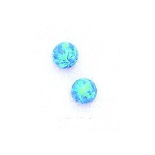 14k Yellow 7 mm Round Light Blue Created Opal Earrings   JewelryWeb Jewelry