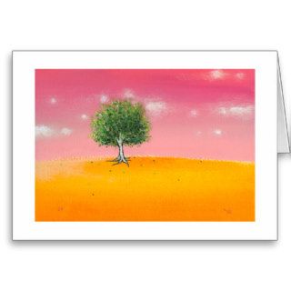 Landscape painting tree warm colorful sunny art card