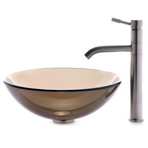 KRAUS Vessel Sink in Clear Glass Brown with Aldo Faucet in Stainless Steel C GV 103 12mm 2180