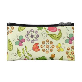 Cute Girly Floral Vector,  Hearts & Butterflies Cosmetic Bag