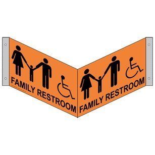 ADA Family Restroom Sign RRE 7035Tri BLKonORNG Restrooms  Business And Store Signs 