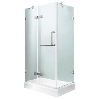 Vigo 36 1/8 in. x 36 1/8 in. x 79 1/4 in. Frameless Pivot Shower Door in Brushed Nickel with Clear Glass with Base VG6011BNCL363W
