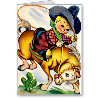 Little Cowboy and Pony   Retro Happy Birthday Cards