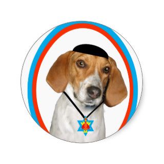 Thanksgivukkah Funny Hound Dog with Yamaka Round Sticker