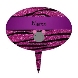 Personalized name mouse pink glitter zebra stripes cake toppers