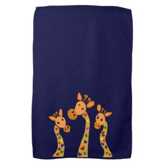 WW  Giraffe and Hearts Primitive Art Cartoon Towels
