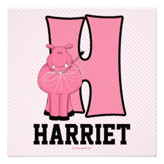 Pink Hippo Letter "H" Birthday Party Invitation