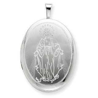Sterling Silver 26mm Blessed Mother Mary Oval Locket Jewelry Organizers Jewelry
