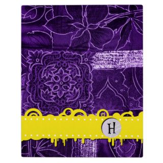 Monogram   Patchwork, Swirls   Purple Yellow Photo Plaque