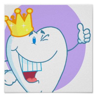 Smiling Tooth Cartoon Character With Golden Crown Posters