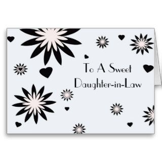 Daughter in law's Birthday, black, white floral Cards