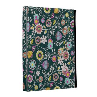 Colorful Abstract Retro Flowers Green Background iPad Folio Covers