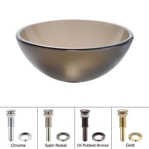 KRAUS Vessel Sink in Frosted Glass Brown with Pop up Drain and Mounting Ring in Satin Nickel GV 103FR 14 SN