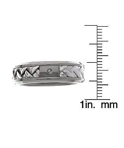 Titanium and Silver Diamond Accent Woven Design Ring Men's Wedding Bands
