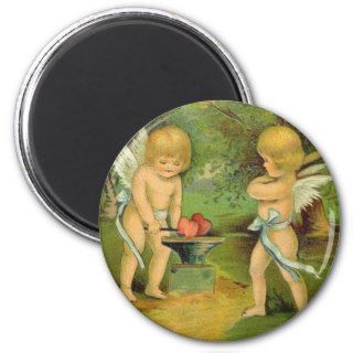 Vintage Valentine Cherubs 2 Fridge Magnets