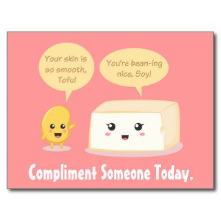 Cute Cartoon   Soy Bean compliments Tofu Post Cards