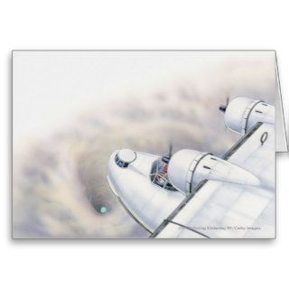 Illustration of a plane flying above wormhole greeting cards