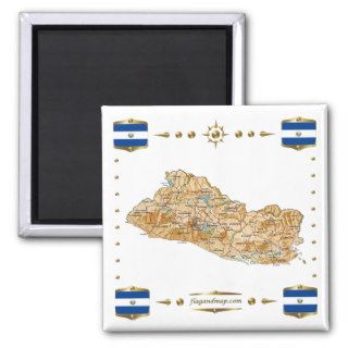 El Salvador Map + Flags Magnet