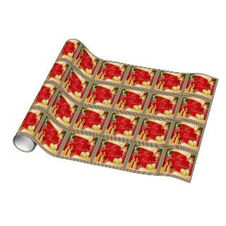 Merry Christmas Greeting With Gifts Bows And Orna Gift Wrapping Paper