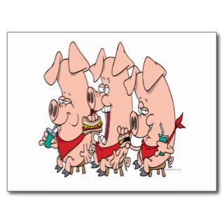 funny pig out party piggy cartoon post card