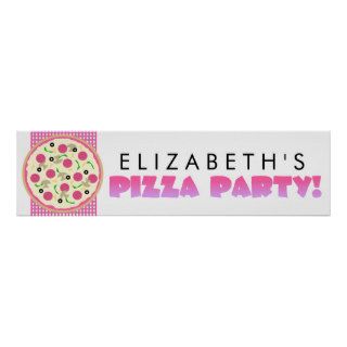 Pink and Purple Pizza Party Banner Poster