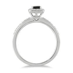 10k White Gold 3/4ct TDW Black and White Diamond Halo Ring (I J, I1 I2) Diamond Rings