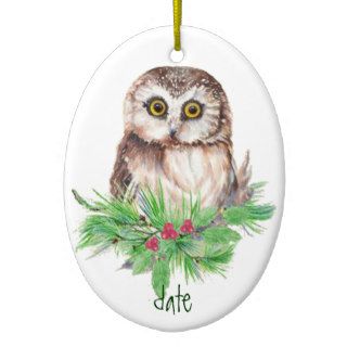Custom Dated, Cute Little Owl,Bird Christmas Ornaments