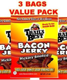 Bacon Jerky (3 Bags)   Trail's Best Hickory Smoked   100% Real Bacon Slices  Jerky And Dried Meats  Grocery & Gourmet Food