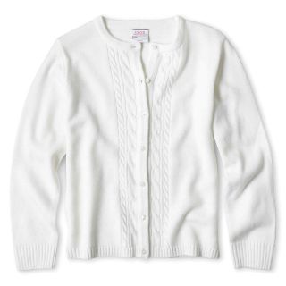 Izod Long Sleeve Cable Front Cardigan   Girls 4 18 and Girls Plus, White, Girls