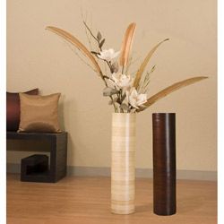 White Magnolias with 27 inch Bamboo Floor Vase Vases