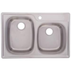 FrankeUSA Top Mount Stainless Steel 33x22x9.5 1 Hole 18 Gauge Offset Double Bowl Kitchen Sink with Satin Finish OSK951 18BX