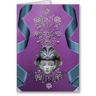 Sparkling Mardi Gras Party Mask & Streamers Greeting Cards