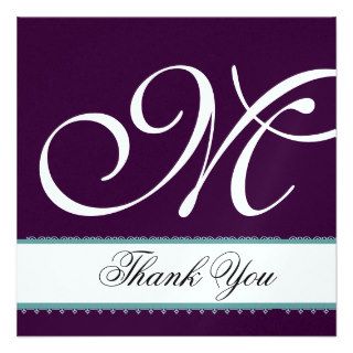 PURPLE & WHITE with TURQUOISE Wedding Thank You Announcements