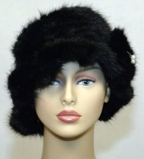 Mink Fur Hat (Natural Ranch  Black) Clothing