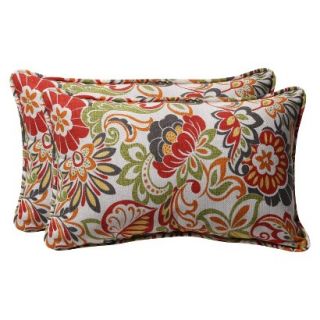 Outdoor 2 Piece Rectangular Toss Pillow Set   Green/Off White/Red Floral 18