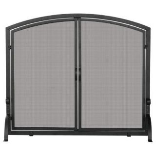 UniFlame Black Wrought Iron Single Panel Fireplace Screen with Doors, Medium S 1062