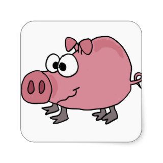 Funny Goofy Pig Cartoon Square Stickers