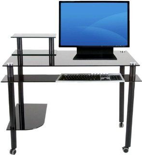 Black Glass and Aluminum Mobile Computer Desk by RTA Products  Office Furniture 
