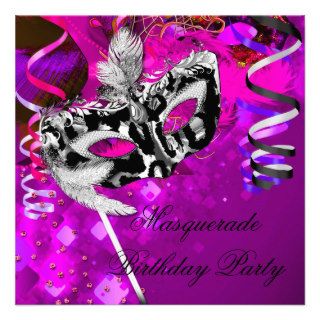 Birthday Masquerade Party Black Purple Pink Invitation