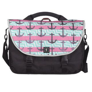 Girly nautical anchors pink polka dots teal stripe commuter bag