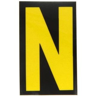 Brady 5000 N 2 7/8" Height, 1 3/4" Width, B 997 Engineering Grade Bradylite Reflective Sheeting Yellow On Black Color Reflective Letter Legend "N" (Pack Of 25) Industrial Warning Signs