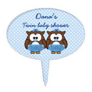 twin baby boy owl cake toppers