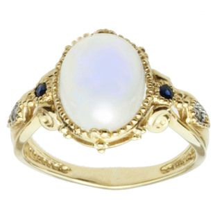 Michael Valitutti 14k Yellow Gold Moonstone, Blue Sapphire and Diamond Ring Michael Valitutti Gemstone Rings