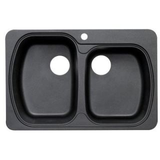 Astracast Premium Offset Dual Mount Granite 33x22x10 1 Hole Double Bowl Kitchen Sink in Metallic Black AS US2DRZUSSK