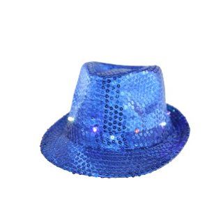 Blue Light Up Sequin Trilby Fedora L/XL Glowing Hat Sports & Outdoors