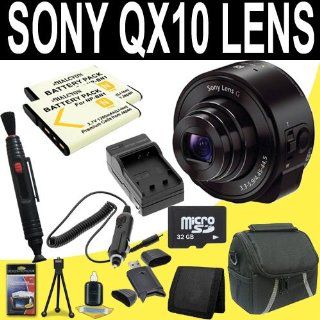 Sony DSC QX10 Digital Camera Smartphone Attachable Lens (Black) + Two NP BN1 Replacement Lithium Ion Battery + External Rapid Charger + Carrying Case + 32GB microSD Memory Card + SDHC Card USB Reader + Memory Card Wallet + Lens Pen Cleaner + Deluxe Starter